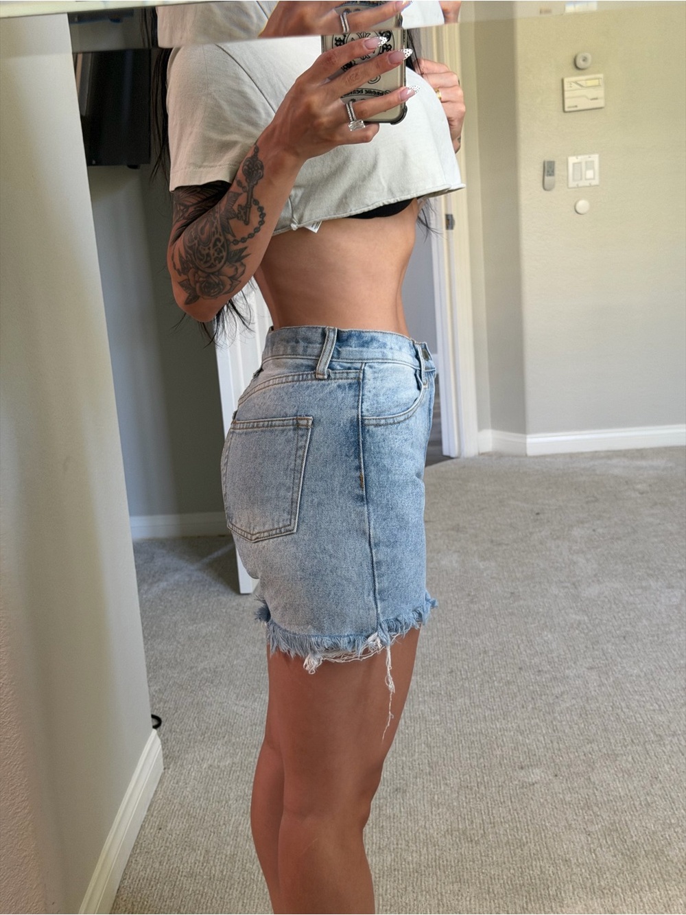 Light Blue High-Rise Denim Jean Shorts - Picture 2 of 4